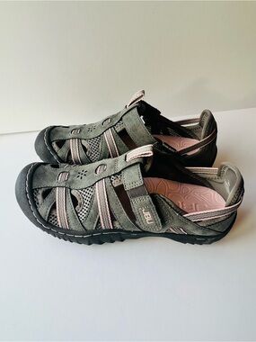 KEEN-Inspired Women's Closed-Toe Sport Sandals in Olive Green and Pink